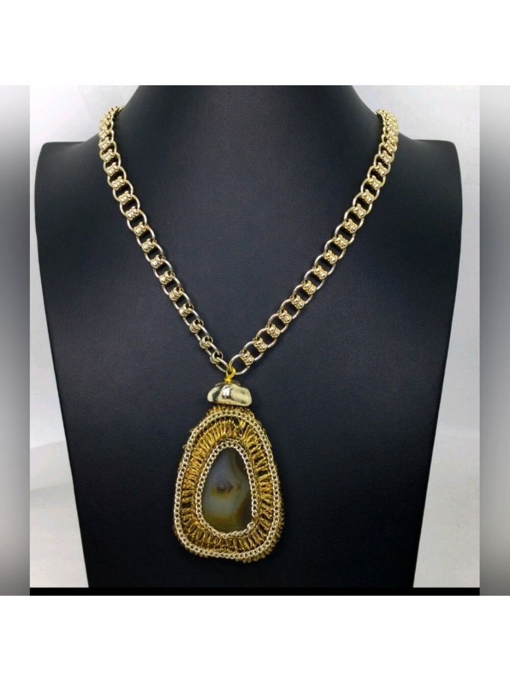 Chico's Agate Drop Pendant Chain Necklace NWOT 32"